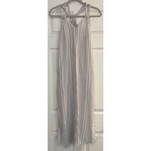 C & C California Maxi Dress Small Gray Linen Blend Striped Metallic Braided Boho